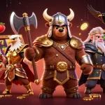 Machines à sous impressionnantes et ourson viking se lançant dans le jeu au casino en ligne légal en France