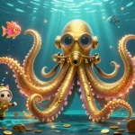 Explore le jeu avec le kraken doré, dans une scène de casino en ligne légal en France pleine de mystère.